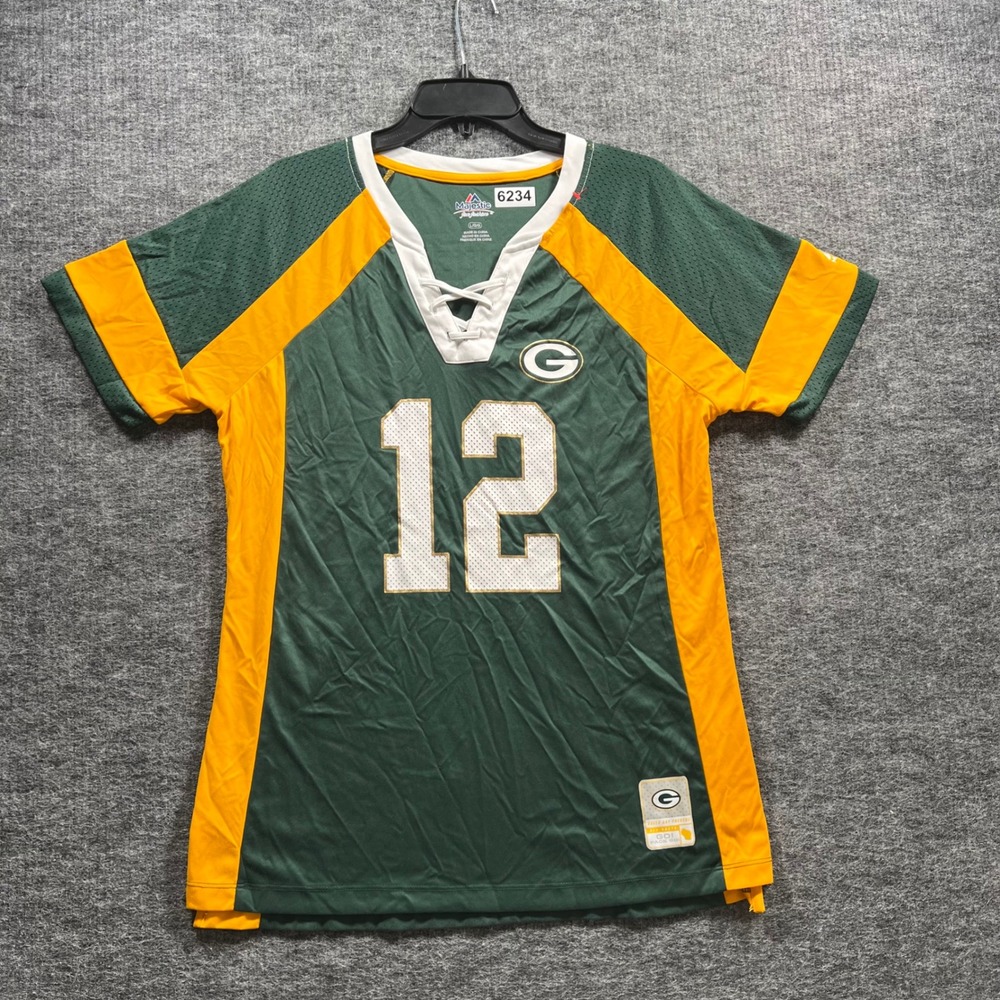 Majestic Green Bay Packers Aaron Rodgers 12 Lace Up Jersey Green Gold Large